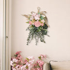 Artificial Eucalyptus Wreath Fake Floral Swag Front Door Teardrop Wreath Front Door Hanging Garland for Festival Holiday Home Party Supplies - Pink
