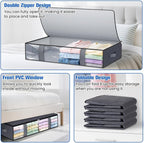 Under Bed Storage Containers, 2 Pack Blanket Storage Bags, Collapsible Storage Bags with Big Zippers, Clear Front, Shoe Storage and Organization for Clothes, Comforter, 75L, Grey