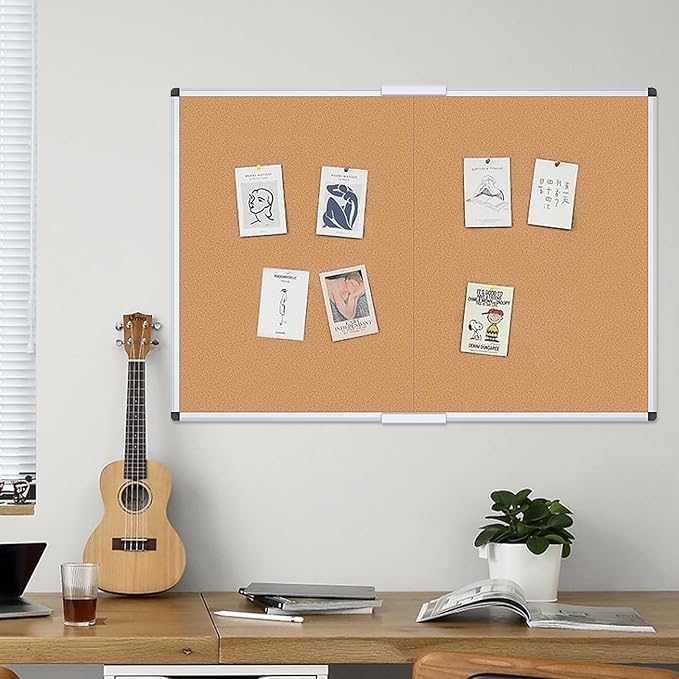 VIZ-PRO Cork Bulletin Board/Foldable Noticeboard, 36 X 24 Inches, Silver Aluminium Frame