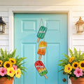 Summer Door Decorations Ice Cream Hanging Sign, Hello Summer Welcome Wood Hanging Wreath Sign, Watercolor Vintage Porch Wall Decor, 26.2 x 10.2 Inch Wooden Wreath for Front Door Indoor Outdoor