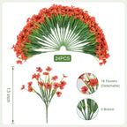 Artificial Fall Flowers for Outdoor Faux Plants for Spring Summer Decoration, UV Resistant Realistic Silk Plastic Fake Autumn Fall Flowers Garden Porch Patio Balcony Yard Front Home Decor, 24 Bundles