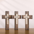 Yalikop 3 Pieces Wooden Cross Wall Decor Christians Cross Sign Faith Love Blessed Wooden Decoration Rustic Vintage Wall Art Religious Hanging Sign Inspirational Farmhouse Home Hanging Decor