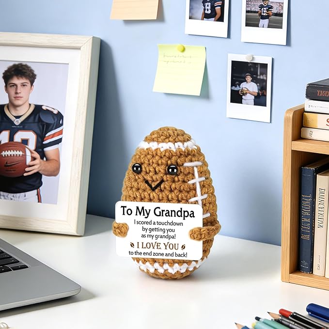 Mini Funny Grandpa Gifts from Grandkids, Handmade Crochet Mini Football Grandpa Birthday Gifts from Grandson Granddaughter Cute Decor, Great Grandfather Grandparents Present for Father's Day