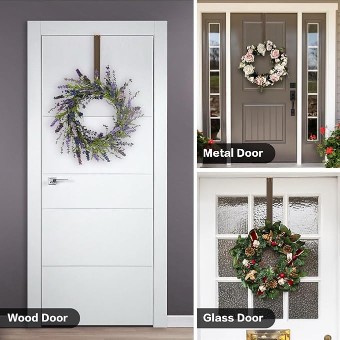 Wreath Hanger,Adjustable Length 14.9-25 Inch Metal Door Hanger,Wreath Hanger for Front Door 20 lbs Larger Christmas Wreaths Decorations Hook