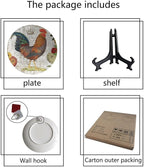 Rooster Decorative Ceramic Plates, 8 Inch, Crown Chicken In Flowers Round Display Plate, Decorative Plates with Stand, for Home Kitchen Bedroom Decorative Ornaments