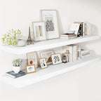 Vivelove 24/36/48/55 Inch Floating Shelves for Wall, 12 Deep Shelves for Room Wall Mounted, 2" Thick Floating Shelf for Living Room Bedroom Bathroom Kitchen Laundry Room, Set of 2 White