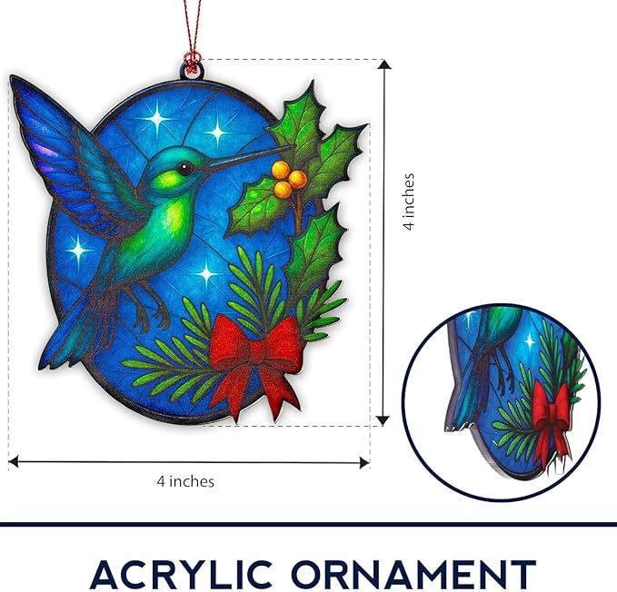 Christmas Ornaments 2026 – Hummingbird Suncatcher Window Hanging Decoration, Hummingbird Christmas Ornament for Holiday Tree, Unique Handmade Gift Idea, Beautiful Glass Style Ornament for Bird Lovers