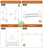AOODA Heavy Duty Clothes Rack with Shelves, 46.5'' Metal Rolling Clothing Racks for Hanging Clothes, Wardrobe Garment Rack with Lockable Wheels for Coats, Shirts, Shoe Boxes (White)