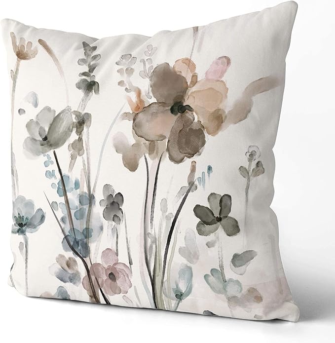 KKVEE Flower Throw Pillow Covers 18x18 Set of 2, Flowers Pillow Cushion Cases, Modern Decorative Square Pillowcases for Sofa Couch Bedroom Living Room Car