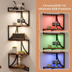 HAAYOT Corner Shelf Wall Mounted with Lights, 5-Tier Floating Metal Shelves for Living Room, Bedroom, Rustic Brown