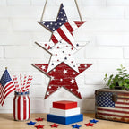 4th of July Decorations Wooden Welcome Sign, Wooden American Flag Star Wreath, Outdoor Wall Hanging for Front Porch, Memorial Day Home Decor (Retro)