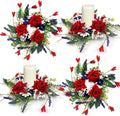 4 PCS Mini Patriotic American Cabinet Wreaths Small Red White and Blue Floral Wreath for Front Door with Ribbon Roses Daisy Forsythia July Independence Day Hanging Wreath for Porch Wall Window Decor