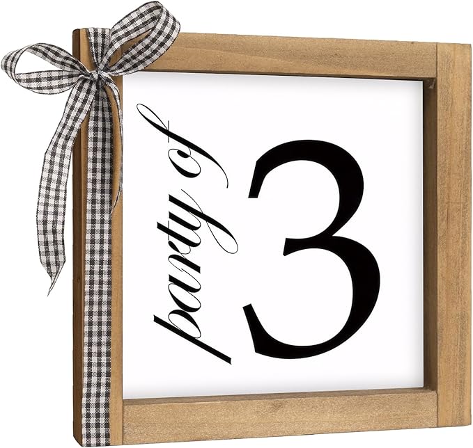 6 Inch Party of 3 Sign, Wooden Frame Family of 3 Decor, Rustic Gift for Family Indoor Table Tiered Tray Shelf Desk Farmhouse Home Decorations