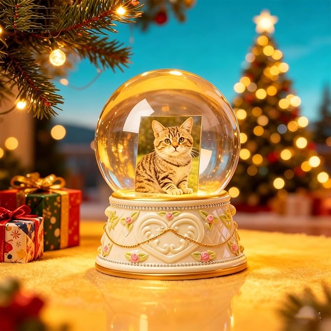 Large DIY Photo Frame Snow Globe with Double Sided Photo Insert, 5.5Inch Height Snow Globe with Liquid Resin Base, Christmas Thanksgiving Family Friends Gift, Desktop Tabletop Decoration