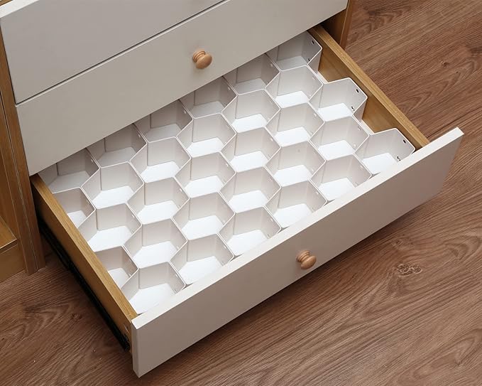 Drawer Splitter 16-piece Set Adjustable Honeycomb Organizer Tie Sock Organizer Underwear Panties Cosmetic Sorter (White)