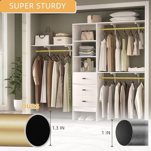 1.3 Inch Diameter Closet Rods for Hanging Clothes 17-64 Inch Adjustable, Metal Heavy Duty Closet Pole, Gold Closet Bar for Hanging Clothes, Suitable for Closet, Wardrobes, Bathroom, Windows