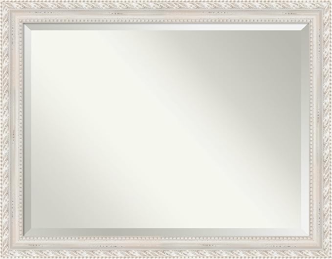 Amanti Art White Wall Mirror 36x46 Opera Off White Rectangle Bathroom Mirror for Wall Decor Living Room, X-Large Traditional Wood Frame, Hangs Horizonally and Vertically, Bathroom Decor, Beveled Edge