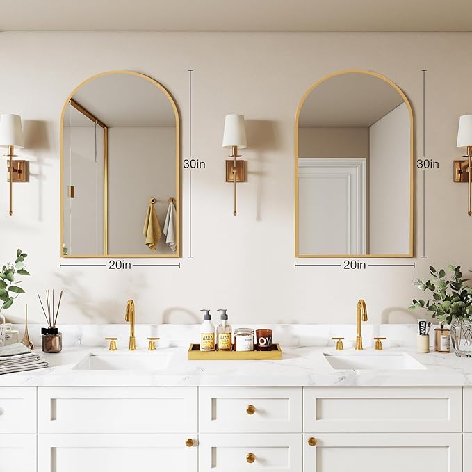 DUMOS Gold Metal Arch Vanity Rounded Rectangle Bathroom Mirrors for Over Sink Wall, 21x30 Inch Large Matte Mirror, Modern Decorative for Restroom, Farmhouse