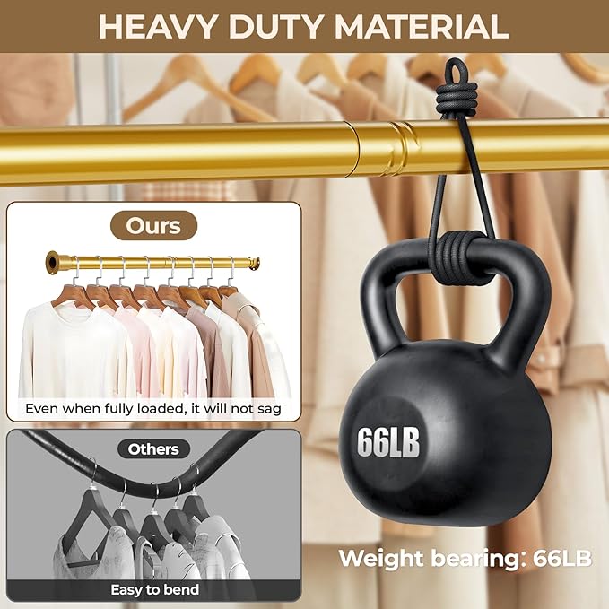 Mavivegue Closet Rod, 17 to 43 Inch Gold Adjustable Closet Rods for Hanging Clothes, Hanging Rod for Closet Wardrobes Laundry RV, Bathroom