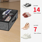 Onlyeasy 2 Pack Under Bed Shoe Storage Organizers with Handles & Clear window (Fit 14 +14 Pairs), Sturdy Underbed Box Organizer Shoe Storage Bags for Kids & Adults, Linen-like Black, MXAUBS14S14