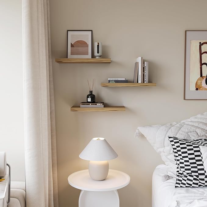 Upassion Floating Shelves for Wall Set of 3, 16" Light Brown Wood Wall Shelves for Home Decor, Frame Display Floating Shelf for Living Room, Bedroom, Bathroom, Kitchen