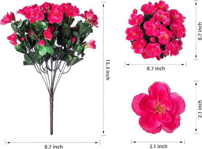 HyeFlora Artificial Faux Outdoor Outside Flowers Plants for Spring Decor, Fake Silk Colorful Camellia UV Resistant Look Real for Planter Front Door Porch Patio Balcony Decoration, 3 Large Bundles