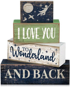 Lineshading 4 Pcs Fairy Tale Nursery Wooden Stacked Signs Decor - "i Love You to Wonderland and Back" Wooden Signs, Rustic Tabletop Decor for Newborn Baby Bedroom Playroom Baby Shower Gifts