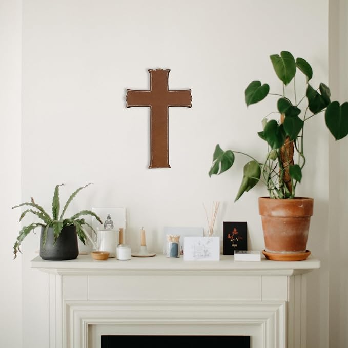 Bltgh Brown Wooden Cross Wall Decor, Religious Cross Gifts With Hook on Hanging Wall Or Table, Confirmation Cross Gift, Baptism Gifts, Rustic Home Church Room Crosses Décor, 10x6.5 IN