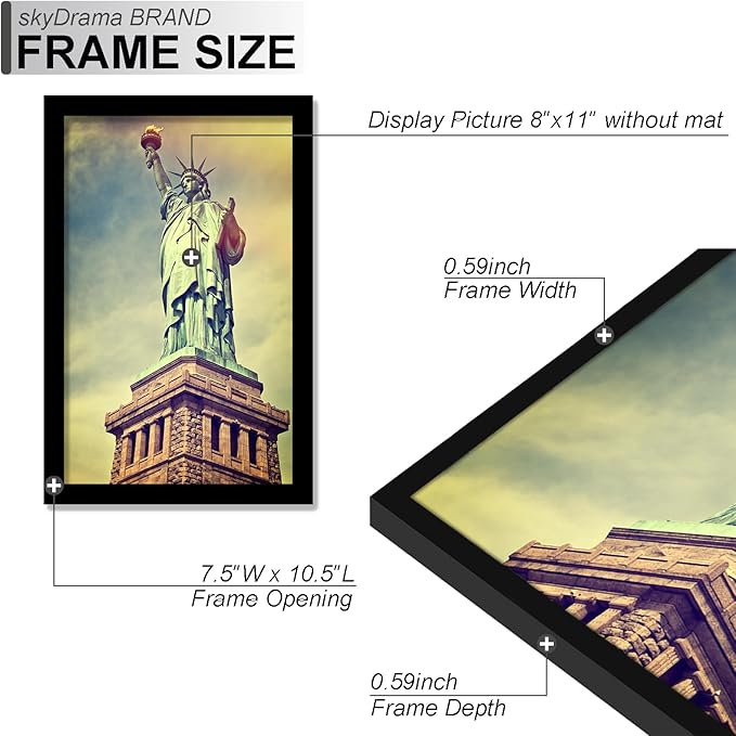 100% Solid Wood 8x11 Picture Frame, Black Frame for 8 x 11 Inch Picture Poster Photo, Light Weight 8 by 11 HQ Matte Black Frame for Wall - 1 Pack/Black/8"x11"