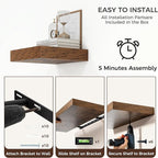 Venusmiles Square Floating Shelves for Wall, 12" W x 12" D x 2" H, 2 Pack of Small Wall Mounted Engineered Wood Shelves with Invisible Brackets for Living Room, Bedroom, Bathroom, Kitchen Decor, Brown