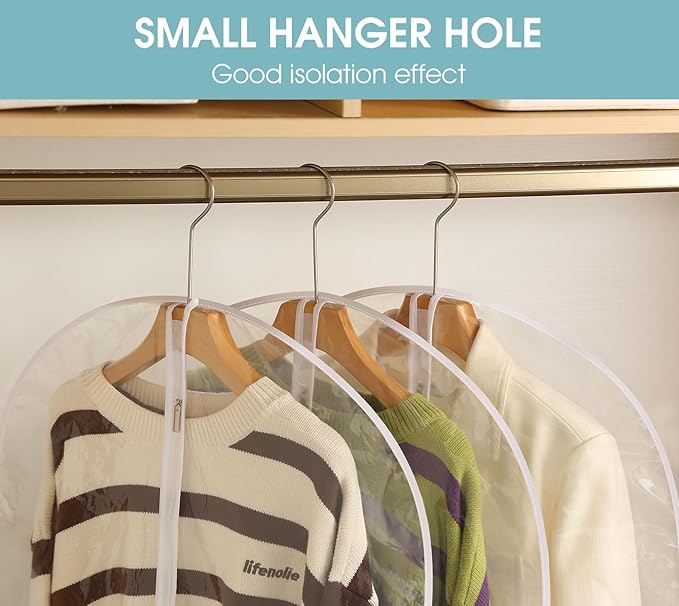 All Clear Garment Bags for Hanging Clothes, 48" Suit Bags for Closet Storage, Plastic Dustproof Suit Cover Bags, Clothes Protectors Bag with zipper for Coats, Jackets, Shirts（10 Packs）