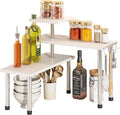 BMOSU Kitchen Corner Shelf Countertop Organizer with Hooks Adjustable Spice Rack Corner Display Rack Shelf Cabinet Counter Shelves(White)