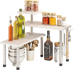 BMOSU Kitchen Corner Shelf Countertop Organizer with Hooks Adjustable Spice Rack Corner Display Rack Shelf Cabinet Counter Shelves(White)