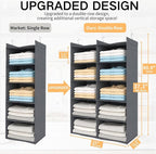 Grey 5-Tier Hanging Closet Storage Organizer - Space-Saving Dual-Row Foldable Shelves with 3 Hooks, Wardrobe Organizer for Dorm, Bedroom, Clothes and Accessories