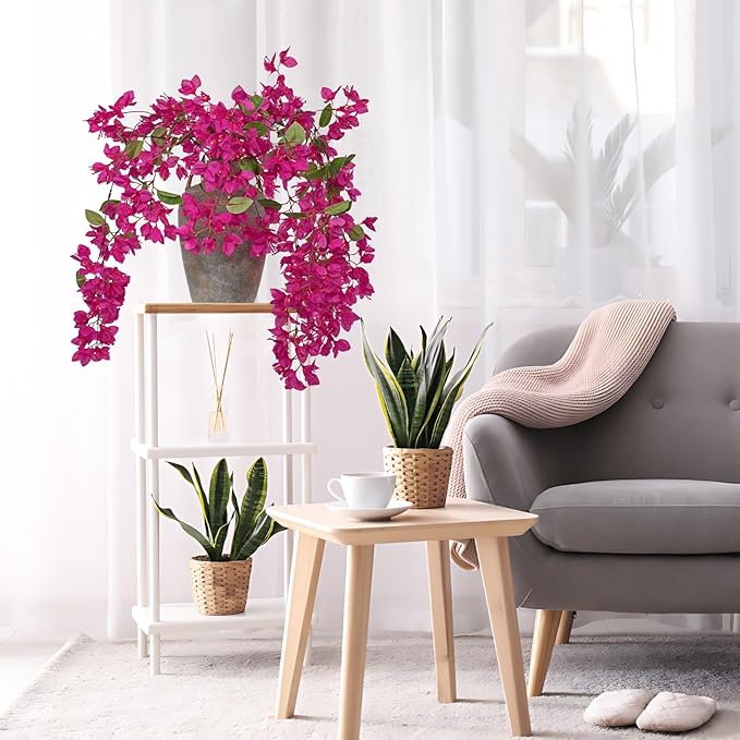 33.5" Bougainvillea Artificial Flowers Fake Pink Flowers, UV Resistant Long Sprays Artificial Bougainvillea Flowers for Indoor & Outdoor Decor, 3PCS Faux Hanging Flower for Home Room Wedding Porch