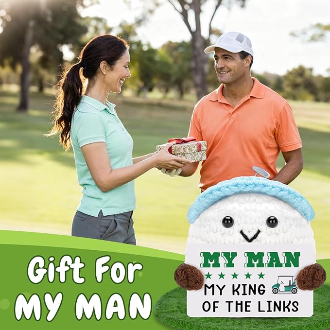 Funny Crochet Golf Ball Accessories, for Dad Husband, Positive Golf Gifts for Him Friends Brothers, Emotional Comfort Golf Presents for Men