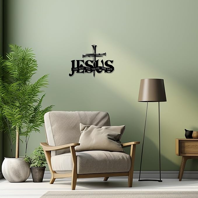 EDCIJB Jesus Cross Metal Wall Decor Christian Wall Art for Home Religious Cross Decoration Living Room Bedroom Prayer Room The Way The Truth The Life Christ Inspired Christian Gift for Family Friends