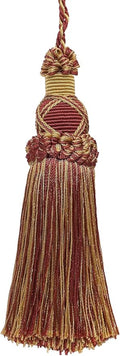 DÉCOPRO 5 1/2" (14cm) Key Tassel 4" (10cm) Loop with Criss Cross Design (Style# KTIC) Burgundy Gold Red #1253R (Carmine Red Yellow Gold Dark Red) Sold Individually