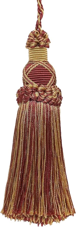 DÉCOPRO 5 1/2" (14cm) Key Tassel 4" (10cm) Loop with Criss Cross Design (Style# KTIC) Burgundy Gold Red #1253R (Carmine Red Yellow Gold Dark Red) Sold Individually