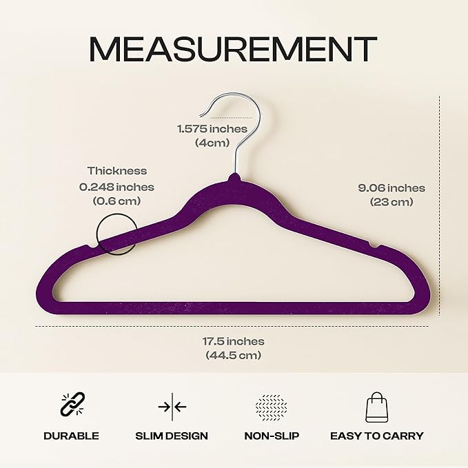 Utopia Home Velvet Hangers 50 Pack – Luxury Non-Slip Slim Pant & Coat Hangers, Strong Space-Saving Clothes Hangers with Pants Bar and 360° Swivel Hook – Purple