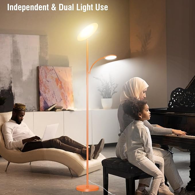 marctronic Orange Floor Lamps for Living Room, 44W/4500LM Super Bright 2 in 1 LED Floor Lamp with Remote, Stepless Dimmable