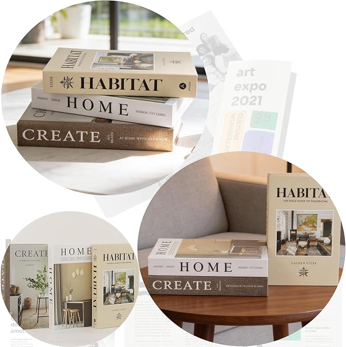 3 PCS Faux Decorative Books for Home Decor-Coffee Table Books Decor-Aesthetic Fake/Faux Books for Decoration,libros Decoration for Coffee Table, Shelf Accessories (3-Home Create Habitat)
