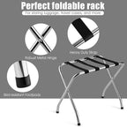 Tangkula Chrome Luggage Rack for Guest Room, No Assembly Required, Folding Metal Suitcase Stand with Nylon Belts, for Home Bedroom Guest Room Hotel, Luggage Rack, Silver (1)