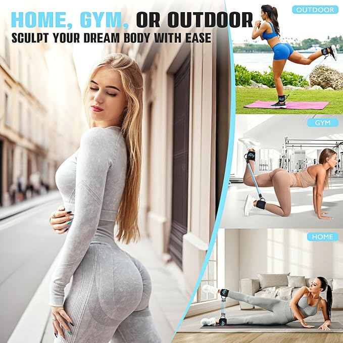 Ankle Resistance Bands with Cuffs, Resistance Bands for Working Out, Home Gym Workout Equipment for Women, Pilates Exercise, Hip, Leg, Glute Ankle Weights Training- Exercise Guides Included