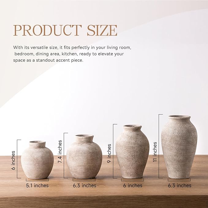 Ceramic Flower Vase Home Decor - Large Farmhouse Table Vases Rustic Vintage Living Room Kitchen Bedroom Decorations for House Book Shelf Office Coffee Desk Dining Fireplace (9" Retro)