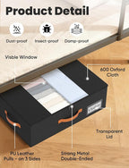 TOSKING 2-Pack Under Bed Storage Bins with Wheels and 4 Vacuum Seal Bags, Heavy Duty 80lbs Capacity,7.9"Height Clear Lid Organizer for Dorm Bedroom Clothes Shoes Toys, Quick Assembly Space Saver Black
