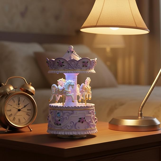 Handcrafted Carousel Music Box with Colorful Lights,Vintage Horse Musical Figurine,for Home Décor,Christmas Valentine's Day Birthday Gifts for Girls,Friends,Kids,Plays Canon in D Tune