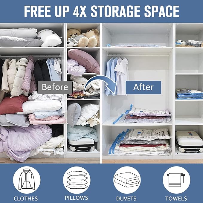 BoxLegend Vacuum Storage Bags with Large Hand Pump 12 Combo (3 Jumbo,3 Large, 3 Medium, 3 Small) Thickened Vacuum Seal Bags for Clothing Coat Bedding Quilt Blanket Pillow Comforters