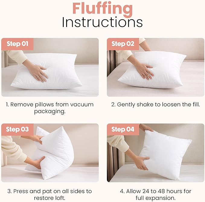 Utopia Bedding 22x22 Pillow Inserts, Set of 2, White – Indoor Decorative Throw Pillows for Bed, Sofa & Couch – Soft, Supportive & Fluffy Cushion Inserts