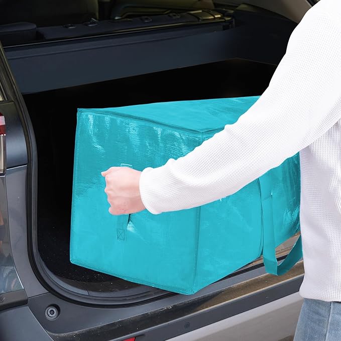 TICONN 8 Pack Extra Large Moving Bags Heavy Duty with Zippers & Carrying Handles, Durable Storage Bags Moving Boxes for Closet Organizers and Storage (8 Pack, Aqua)